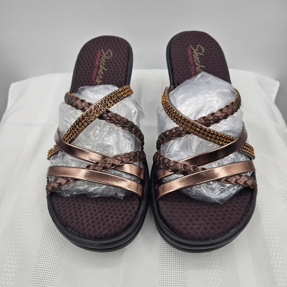 Skechers Rumblers Social Butterfly Bronze Wedge Sandals Rhinestone Strappy   9 - Picture 4 of 9